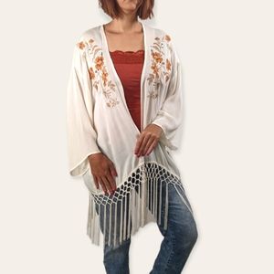 LUNIK Boho Embroidered Open Front Kimono ~ NWT